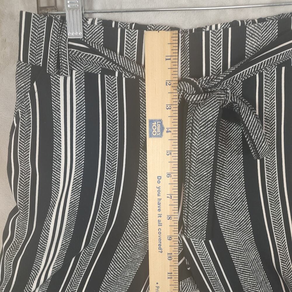 Women's Black White Striped Wide Leg Pants by Joe B. Pullon Tie-Belt Size Large - Picture 5 of 16